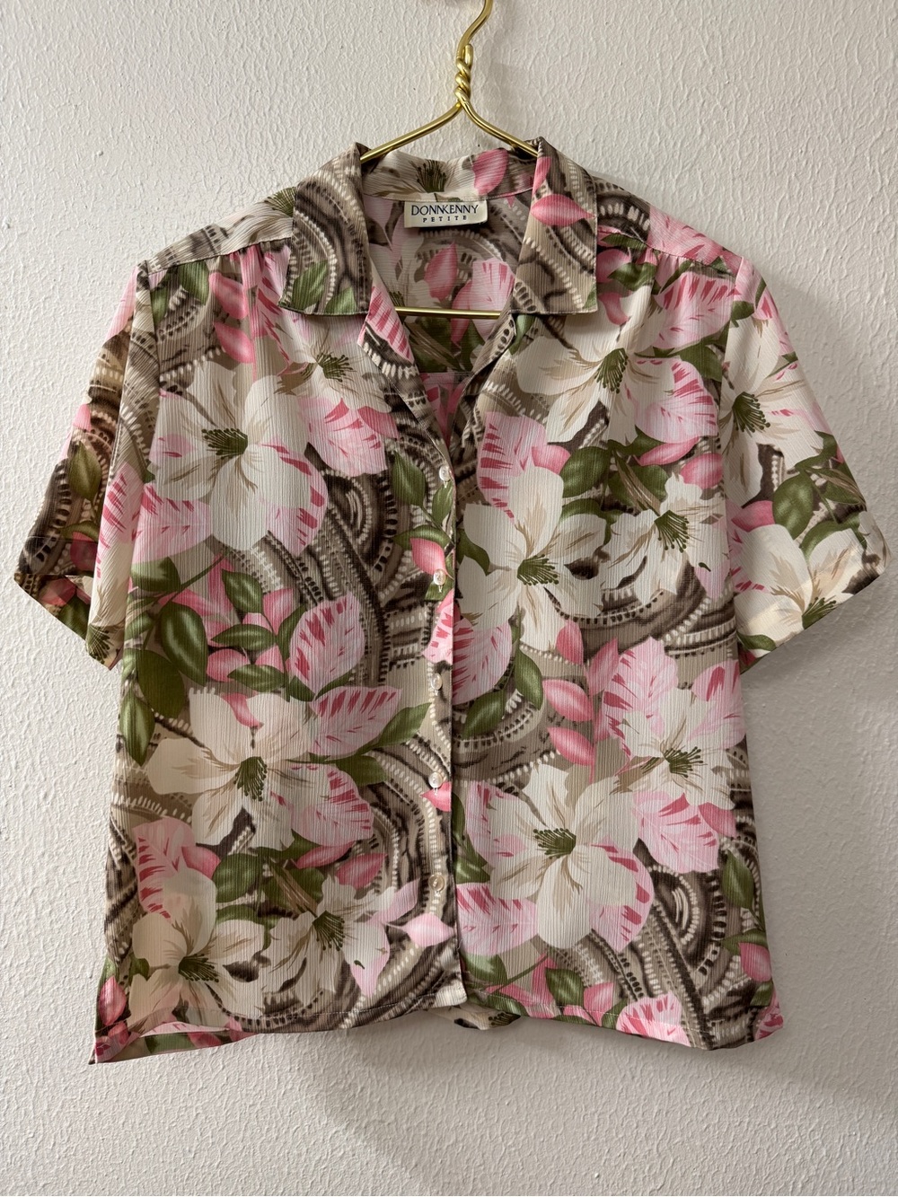 Donn Kenny Pink Floral Short-Sleeve Button-Down Shirt